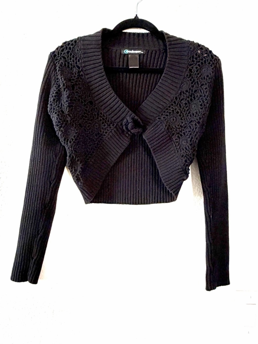 Coolwear USA Shrug Cardigan Womens XL Black Ribbed Knit Cropped Crochet